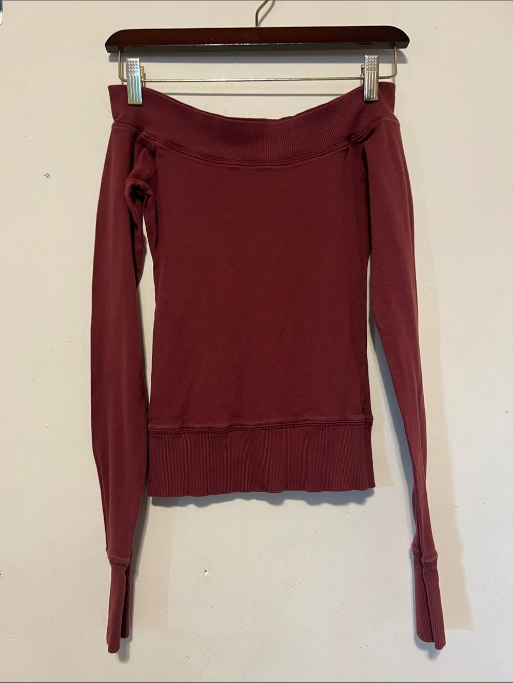 Brandy Melville Women's Red Off-Shoulder Long Sleeve Top